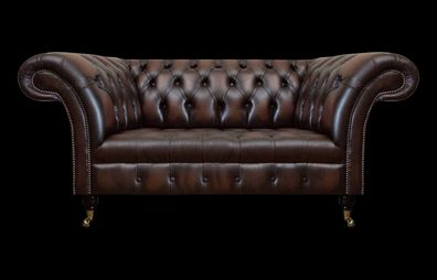 Braun Luxus Leder Sofa Zweisitzer Couch Wohnzimmer Polstermöbel Chesterfield