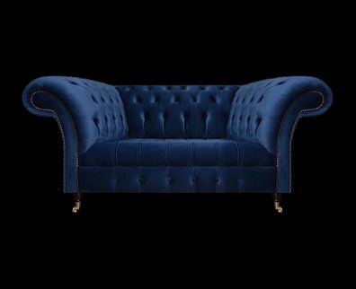 Sofa Zweisitzer Couch Polstermöbel Chesterfield Textil Blau Design Neu