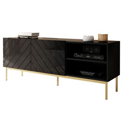 TV Lowboard ABETO 150 schwarz / goldener Rahmen