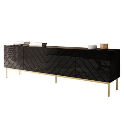 TV Lowboard ABETO 200 schwarz / goldener Rahmen