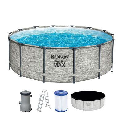 Steel Pro MAX™ Frame Pool Komplett-Set mit Filterpumpe Ø 427 x 122 cm, Steinwand-O...