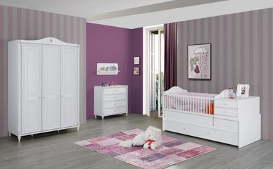 Babybett Kinderbett Kleiderschrank Kommode Kinderzimmer Möbel Holz 3tlg Set Neu
