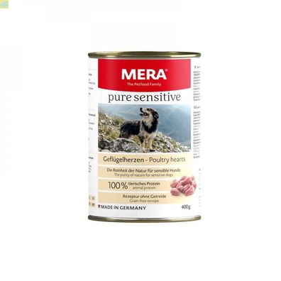 6 x Mera Dog Pure Sensitive Meat Geflügelherzen 400g-Dose