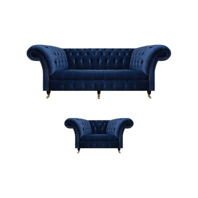Komplett Set Sofa Dreisitzer Luxus Sessel Einrichtung Wohnzimmer Chesterfield