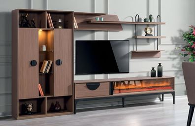 Wohnwand Wohnzimmer Möbel TV-Ständer Moderne Bücherregal Design Einrichtung