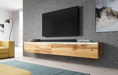 FURNIX TV Lowboard Tatia Schrank Fernsehschrank 200 cm (2x100cm) mit LED Eiche Wotan