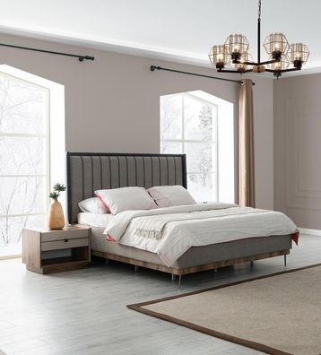 Graues Schlafzimmer Set Luxus Bett 2x Nachttische Stilvolle Garnitur