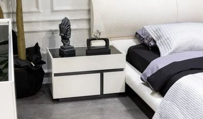 Weiß-Schwarzer Nachttisch Exklusive Schlafzimmer Nachtkonsole Holz Möbel