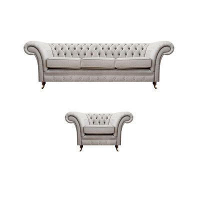 Grau Luxus Set Sofa Dreisitzer Couch Chesterfield Sessel Wohnzimmer