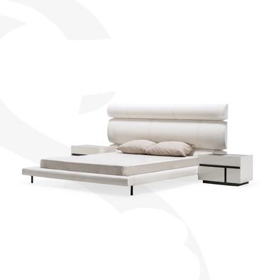 Schlafzimmer Weiße Garnitur Modernes Doppelbett 2x Holz Nachtkonsolen