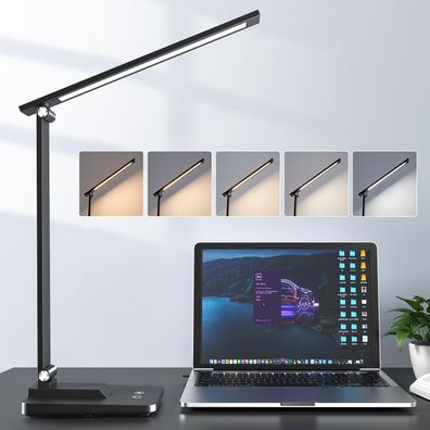 Schreibtischlampe LED mit USB Ladefunktion Tischleuchte Leselampe Schwarz Retoo