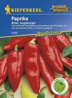 Paprika Roter Augsburger, für den geschützten Anbau im Freiland, zuckersüß...
