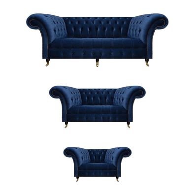 Wohnzimmer 3tlg Luxus Komplett Sofas Chesterfield Textil Einrichtung Sessel