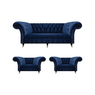 Chesterfield Luxus Einrichtung 2x Sessel Dreisitzer Sofa Couch Wohnzimmer 3 + 1 + 1