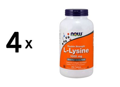 4 x Now Foods L-Lysine 1000mg (250 Tabs) Unflavored