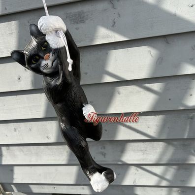 Schwarze Katze hängen kleternd Figur Statue Skulptur Gartenfigur aufhängen Deko neu