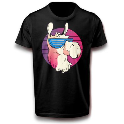 Cooles Lama Retro mit Sonnenbrille T-Shirt 122 - 3XL Baumwolle Spaß Lustig Fun