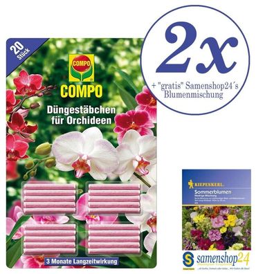 2x 20 Stück Compo Orchideen Düngestäbchen + Samenshop24´s Blumenmischung