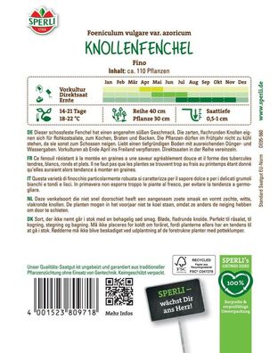 Knollenfenchel Fino, schossfest, bewährte Sorte, zarte Knollen, Saatgut von