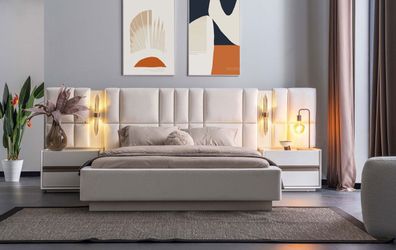 Exklusive Schlafzimmer Möbel Designer Textilbett 2x Holz Nachttische