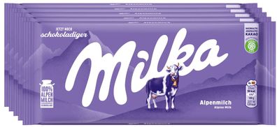 Milka Alpenmilch - Schokolade - 6 Tafeln je 100 Gramm | 6x 100g