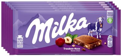 Milka Trauben Nuss - Schokolade - 6 Tafeln je 100 Gramm | 6x 100g