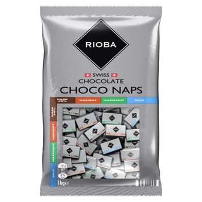 RIOBA Swiss Choco Naps, Einzelportionen aus Edelbitter-, Nougat-, Haselnuss- 1kg
