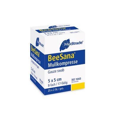 Meditrade BeeSana® Mullkompresse, steril - 25 x 2 Stück - 5 x 5 cm | Packung (50 Stüc