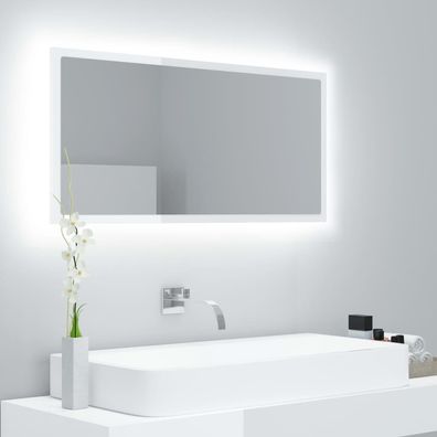vidaXL LED-Badspiegel Hochglanz-Weiß 90x8,5x37 cm Acryl