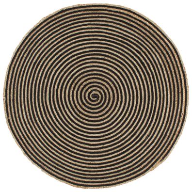 vidaXL Teppich Handgefertigt Jute mit Spiralen-Design Schwarz 90 cm