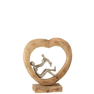 Figur Mutter mit Kind, Herz, Mangoholz/ Aluminium, H30cm, von J-Line