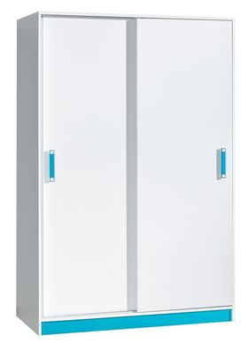 Kinderzimmer - Schiebetürenschrank / Kleiderschrank Frank 14, Farbe: Weiß / Blau