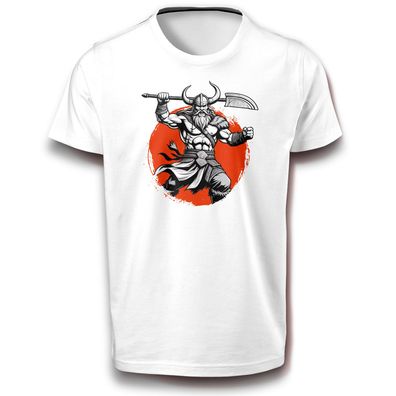 Wikinger Krieger Kämpfer mit Axt Schlacht Nordisch Odin Walhalla T-Shirt weiß