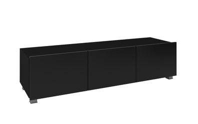 FURNIX Lowboard PUNE 150 TV-Schrank für Wohnzimmer Schwarz/ Schwarz Glanz