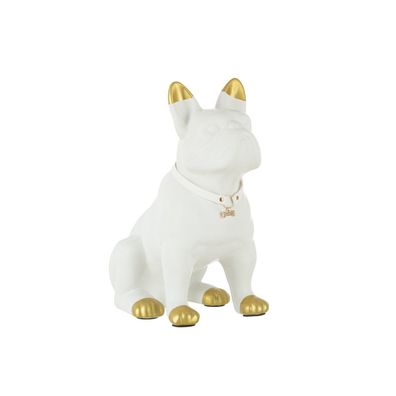 Hund Keramik Weiß/ Gold Groß, H 32 cm, von J Line