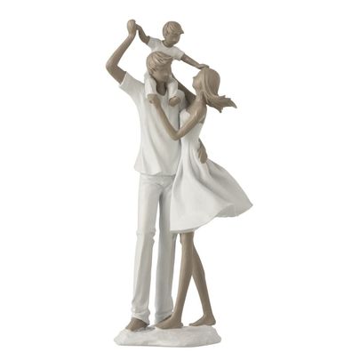 Skulptur Paar mit Kind auf Schultern Poly Weiß/ Taupe, H 39,5, J-Line