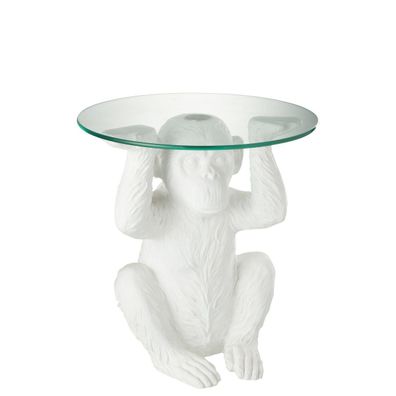 J-Line Tisch Monkey Harz/ Glas Weiß aus Harz und Glas