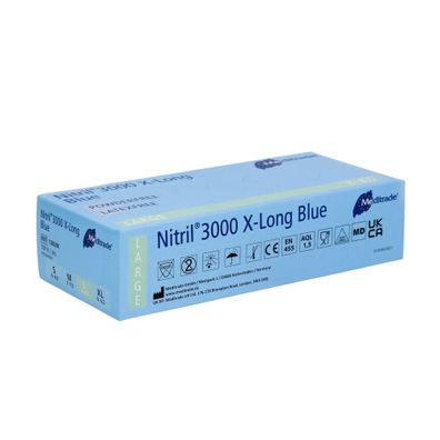 Meditrade Nitril® 3000 X-Long 100 Stk. Nitrilhandschuhe extralang, blau - L / Blau |