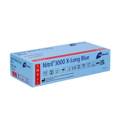 Meditrade Nitril® 3000 X-Long 100 Stk. Nitrilhandschuhe extralang, blau - S / Blau |