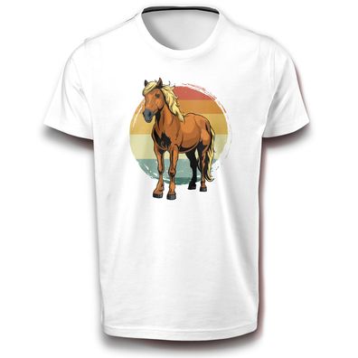 Sonnenuntergang Pferd Islandpferd Isländer Island Pferdesport Tier Retro T-Shirt
