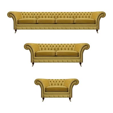Gelb Luxus Komplett Wohnzimmer Sofagarnitur Textil Chesterfield Einrichtung