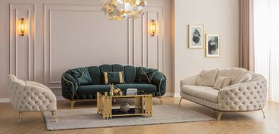 Komplett Wohnzimmer 4tlg stilvoll x2 3-Sitzer Couch Modern 2x Sessel
