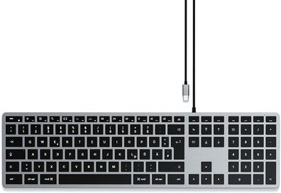 Satechi Kabel Tastatur QWERTZ Slim W3 Wired Backlit DE Keyboard USB-C grau