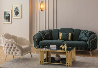 Komplett Wohnzimmer 3tlg stilvoll Dreisitzer Sofa Couch Luxus 2x Sessel