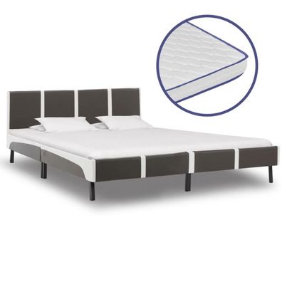 Bett mit Memory-Schaum-Matratze Kunstleder 180x200cm (Farbe: Grau)