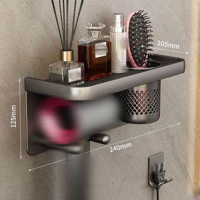 Haartrocknerhalter und Organizer - Badezimmerregal ohne Bohren, Schiefergrau
