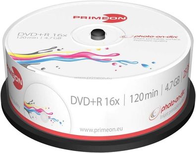Primeon DVD + R 4.7GB/120Min/16x Cakebox (25 Disc) bedruckbar