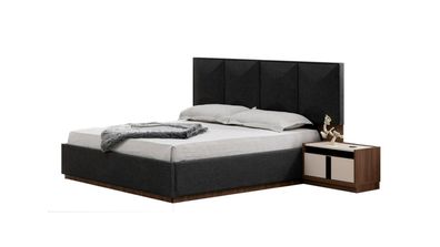 Doppelbett Garnitur Bett Nachttische Grau 3tlg Holz Schlafzimmer Set