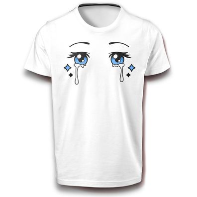 Anime Mädchen mit Traurigen Augen T-Shirt weiß 122 - 3XL Baumwolle Japan Weinen Träne