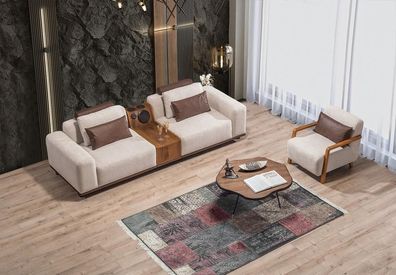 Beiges Exklusives 2-Sitzer Sofa Wohnzimmer Couchen Moderner Zweisitzer